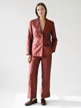 Laurel Escada Silk Cotton Two Piece Suit Size 6 Small Medium Red Metallic Y2K